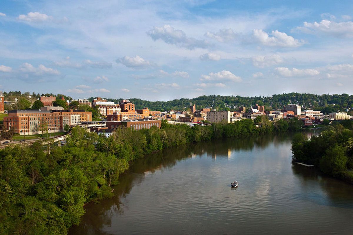 The downtown WVU campus from across the river