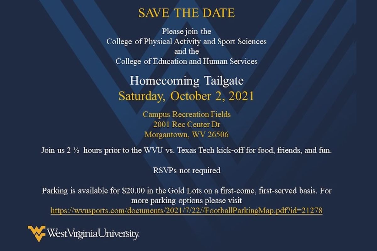 Join Cpass And Cehs For Their 2021 Homecoming Tailgate E News West Virginia University