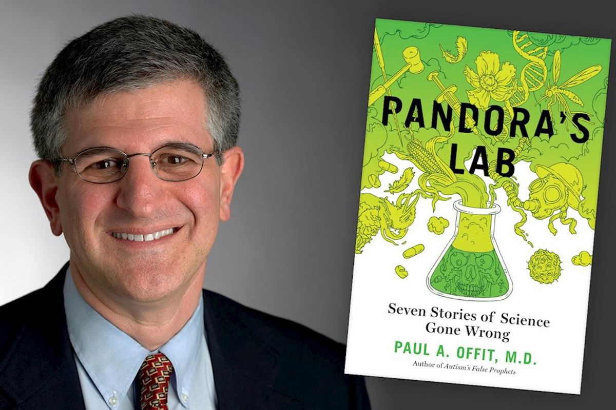 Dr. Paul Offit is pictured with the cover of his book 