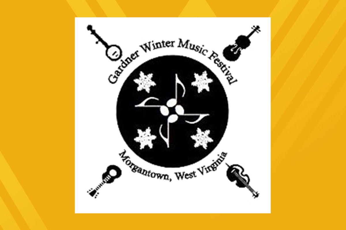 Graphic for Gardner Winter Music Festival in black and white on gold background