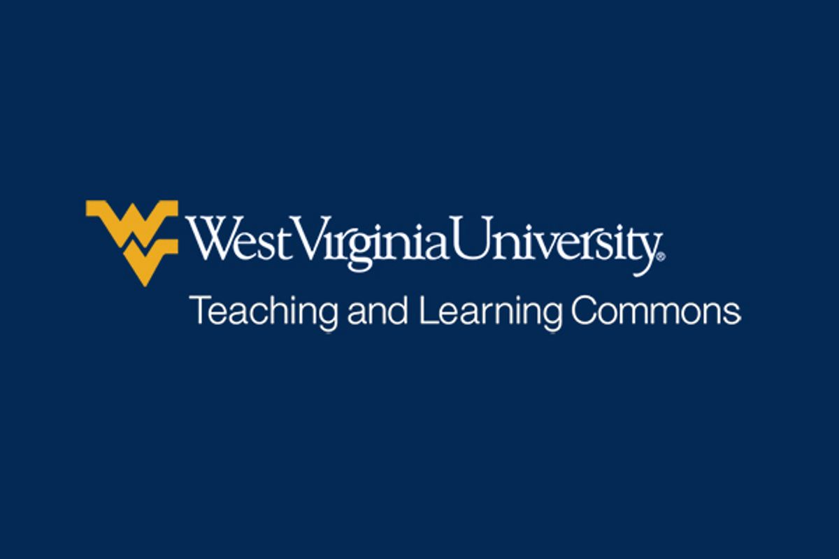 Graphic for the West Virginia University Teaching and Learning Commons with flying WV on blue background
