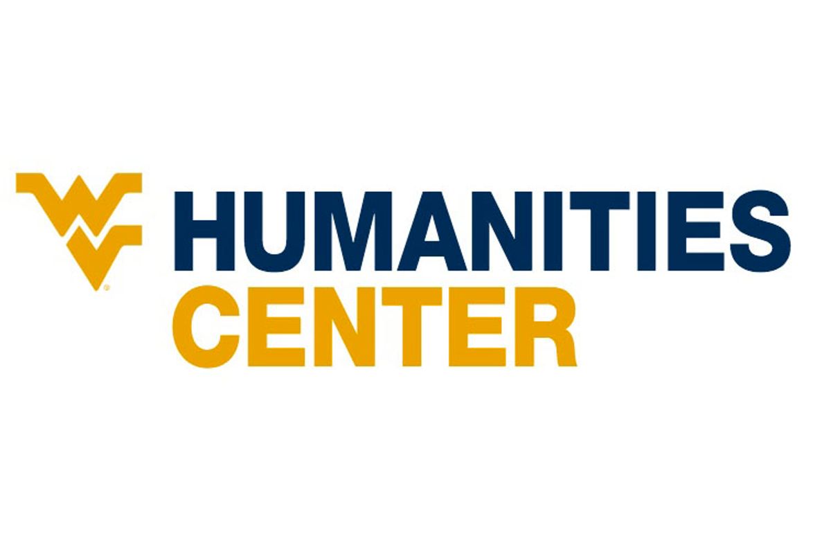 humanities center logo in all caps, gold and blue letters