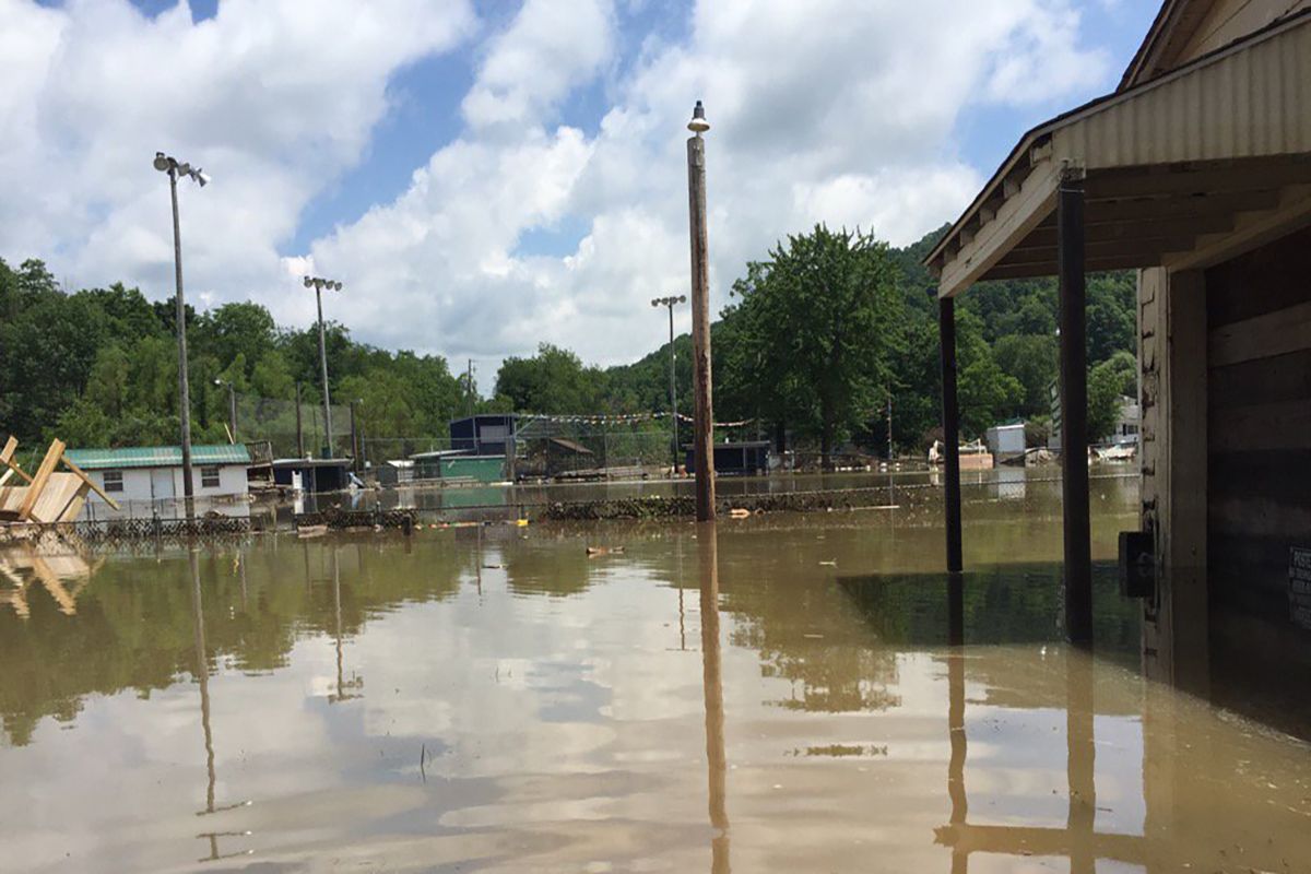 A photograph of devastating flooding in southern West Virginia. 