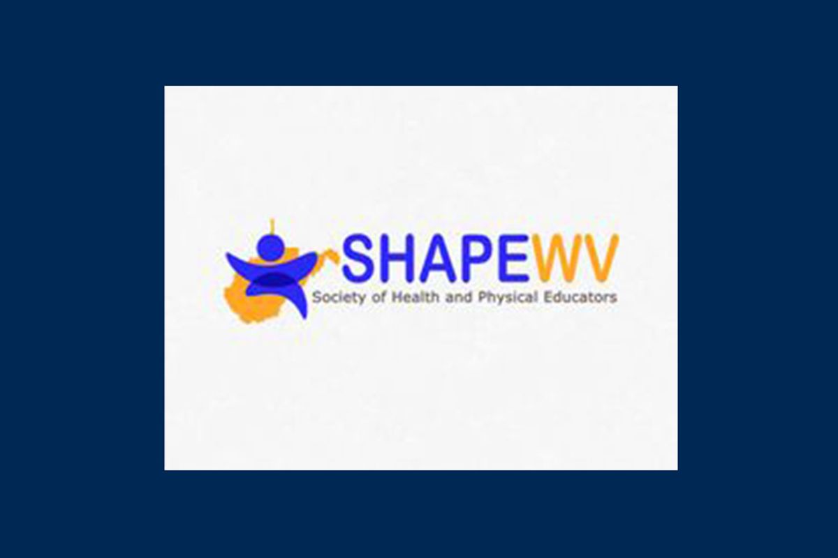 Logo of SHAPEWV, the Society of Health and Physical Educators, placed on a blue background